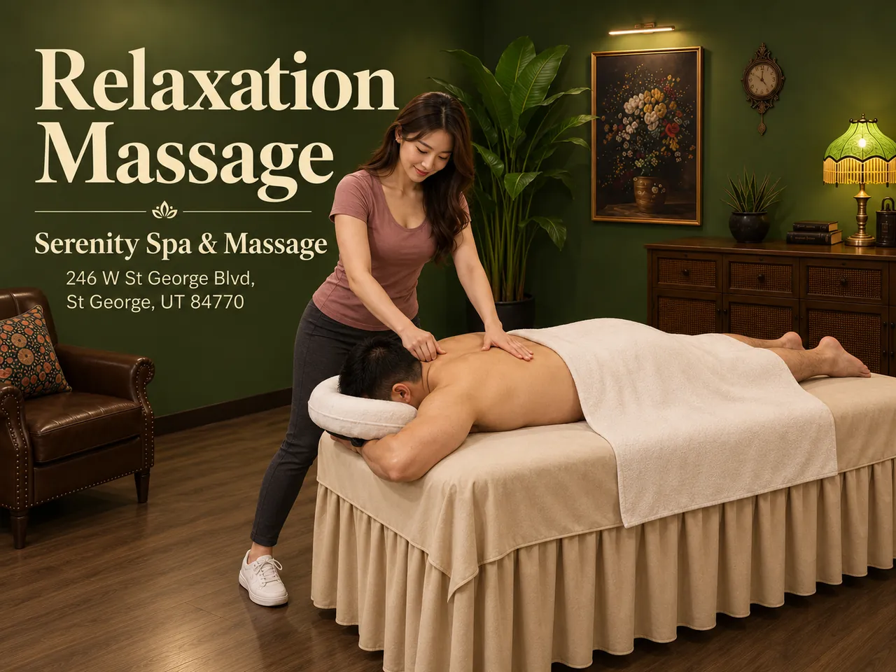 Relaxation massage in a clean private room at Serenity Spa & Massage in St George, UT